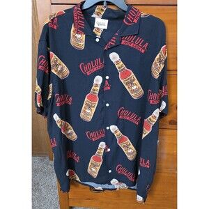 NWT Cholula Hot Sauce Shirt Men's XXL Black Red Short Sleeve Button Up Novelty